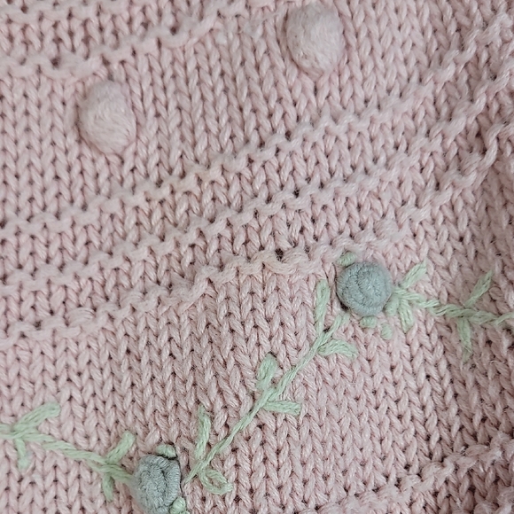 Vintage Women Bobble 3D Knit Sweater Size M Ramie Pink Embroidered Mock Granny - Picture 5 of 13